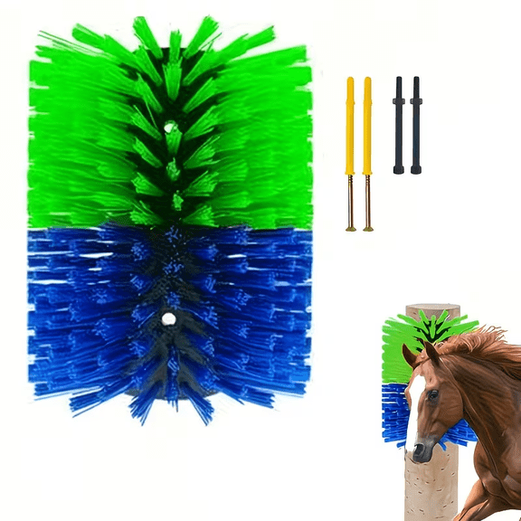 8.7IN 1Pc Durable Livestock Scratching Brush, Horse Cow Goat Grooming Massage Brush, Animal Back Itch Relief & Blood Circulation Support,for Stables & Ranches(Green-Blue)