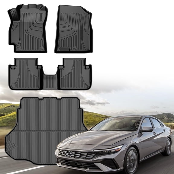 AOMSAZTO Floor Mats & Cargo Mats Fit for 2021-2026 Hyundai Elantra | Elantra N - 1st & 2nd Row All Weather Protection Automotive Floor Liners Trunk Mat ,Custom Fit Car Accessories