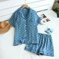 thumbnail image 2 of Womens Pajama Sets Slim Soft Seersucker Lapel Short Sleeved Top Shorts Loving Housecoat Set Casual House And Outdoor Pajamas Set Daily Fit, 2 of 3