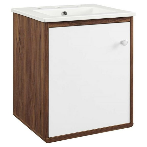 Modway Transmit 18" Wall-Mount Bathroom Vanity in Walnut White