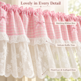 thumbnail image 4 of Plaid Lace Cafe Curtain, Light Filtering Rod Pocket Tier Curtain with Plaid, Small Window Treatment for Privacy, for Farmhouse Kitchen, Laundry Area and Small, Pink, 9.84 x 8.66 x 1.18 in, 1 Piece, 4 of 10
