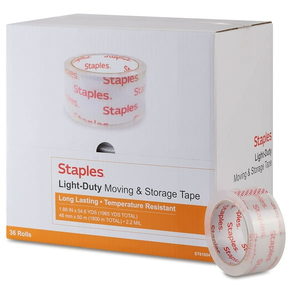Staples Lightweight Moving & Storage PKing Tape 1.88" x 54.6 Yds Clear 36/RL 425575