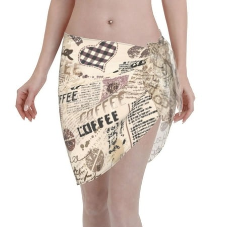 Ocsxa Abstract Coffee Pattern With Letters Print Sarong Coverups For Women Bathing Suit Wrap Swimsuit Skirt Beach Bikini Cover Up Swimwear