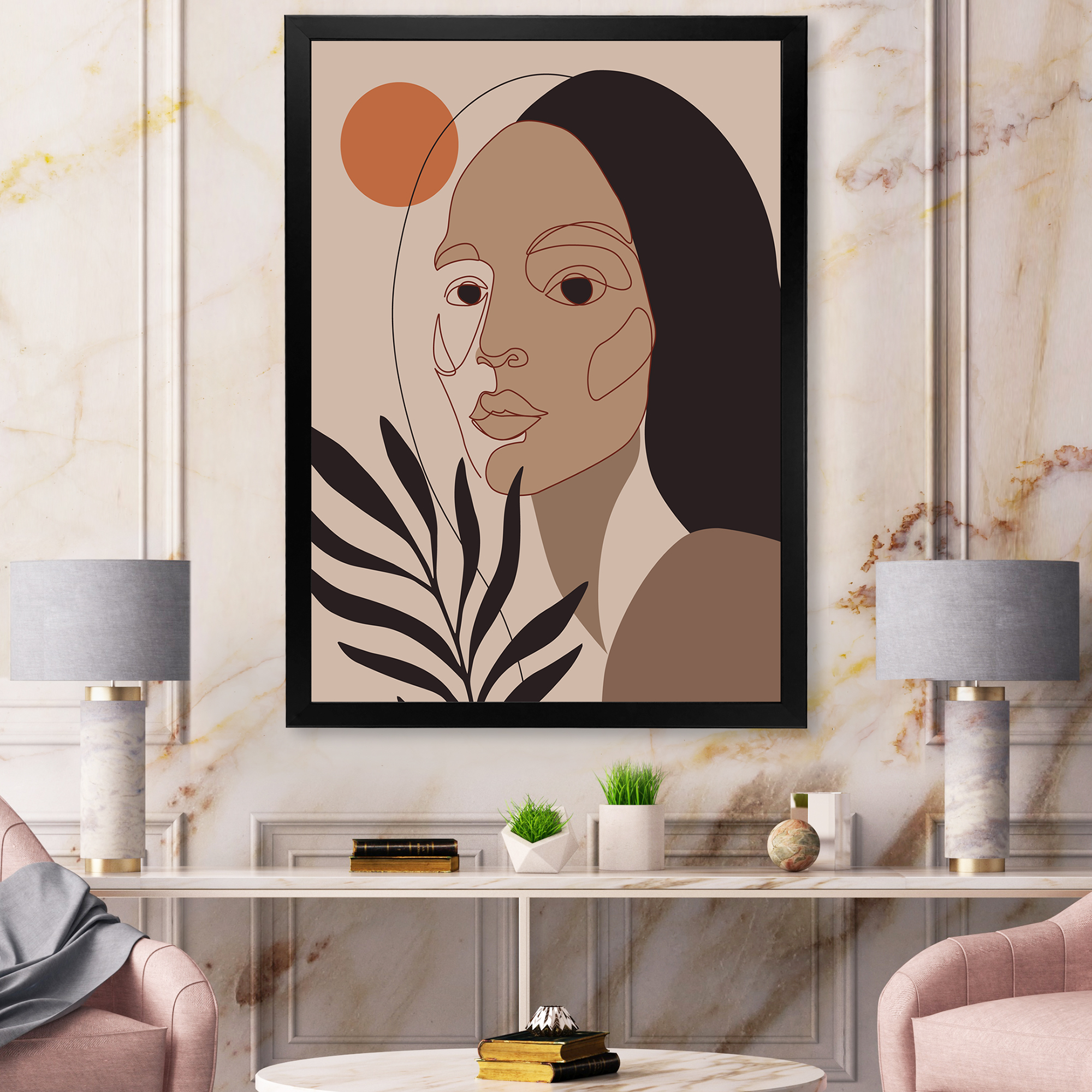 Designart 'Retro Minimal Portrait of Young Girl' Modern Framed Art Print