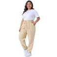thumbnail image 3 of DARING DIVA Women's Plus Straight Leg Elastic Loose Pockets Trousers Light Khaki 4X, 3 of 6
