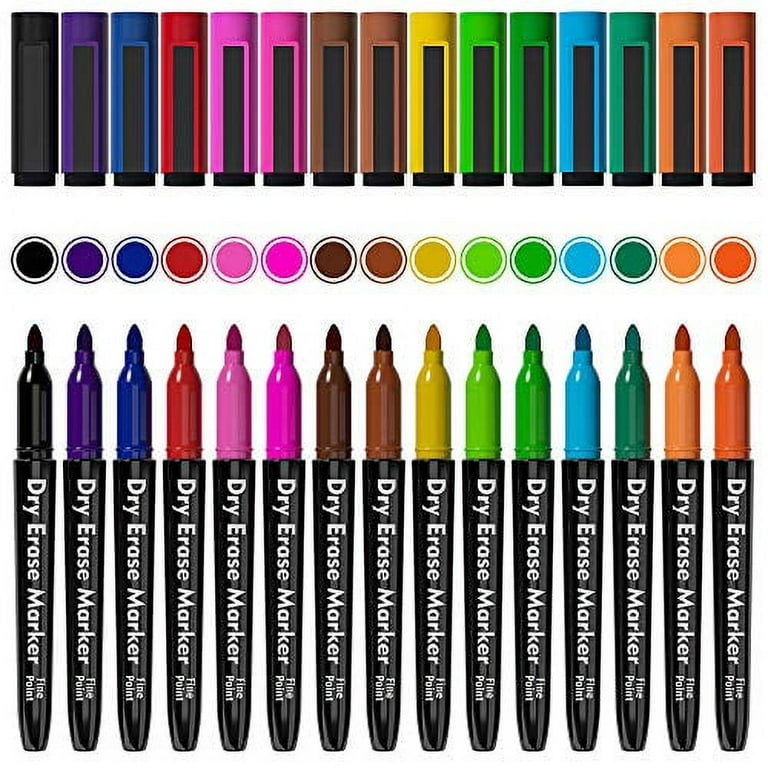Lelix 15 Colors Dry Erase Markers, Magnetic Whiteboard Markers Fine Point  with Eraser for Back to School, Office, Home Perfect for Writing on White