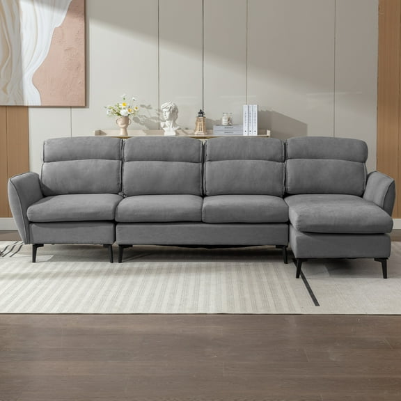Modern 110" Modular Sectional Couches for Living Room, L-Shaped Sectional Sofa, 4 Seat Oversized Sofa with Chaise, Dark Gray