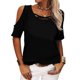 thumbnail image 1 of Blusa de mujer holgada y cómoda de manga corta con hombros descubiertos en color negro, elegante para el verano, 1 of 5