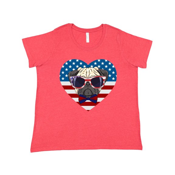 Inktastic Pug Dog Patriotic Us Flag Heart Women's Plus Size T-Shirt