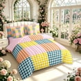 thumbnail image 2 of Manfei Contemporary Grid 7-Piece King Bedding,Checkered Art King Bed in a Bag,Orange Pink Blue,Pink Reversible, 2 of 7