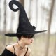 thumbnail image 4 of Sombrero de bruja de Halloween, sombrero de bruja de franela negro para mujer, accesorio para fiesta de disfraces de cosplay, 4 of 9