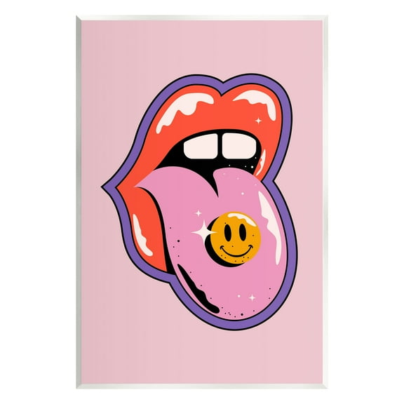Stupell Industries Retro Lips with Smiley Abstract Painting Unframed Art Print Wall Art, 10 x 15