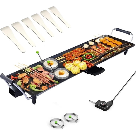 36 Inch Electric Griddle Teppanyaki Grill, BBQ Smokeless Grills, 2000W Barbecue Griddles Table Top with Nonstick Surfaces & Adjustable 5 Temperature Setting, Indoor/Outdoor Grill, 36"L x 9"W