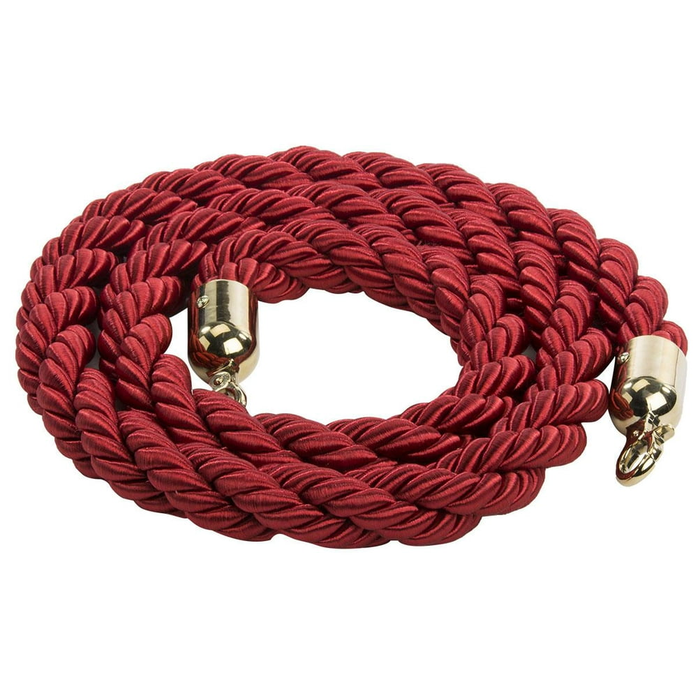 Crowd Control Rope Barrier, 78" Red Twisted Nylon, Brass End Caps and
