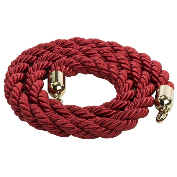 Crowd Control Rope Barrier, 78" Red Twisted Nylon, Brass End Caps and