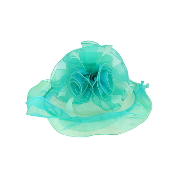 ChicHeadwear Church Tea Party Organza Floral Sun Hat - Mint