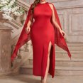 thumbnail image 5 of LYEAA Formal Evening Dresses for Women Plus Size Sleeveless Crew Neck Mesh Long Dress Flowy Elegant Dress Slit Solid Color Gown Cocktail Dress Zipper Dress Fashion Club Dress Dress Red XXL, 5 of 6