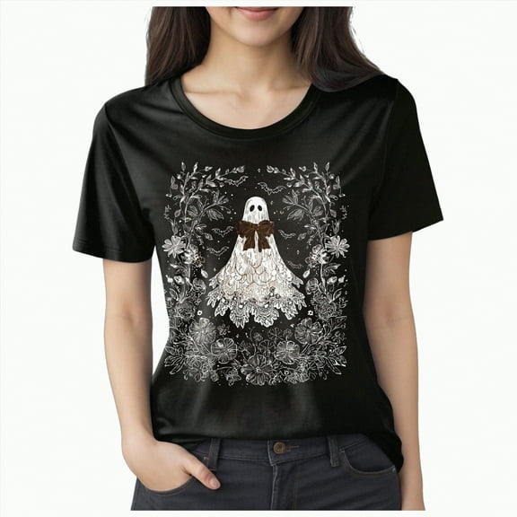 Godom Halloween Shirts for Women Cute Ghost Graphic T Shirt Halloween Short Sleeve Tee Tops
