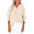 thumbnail image 6 of Qwertyu Womens Gauze Shirts Summer Casual Button V Neck Long Sleeve Shirts Oversized Solid Color Blouses Tops Beige 2XL, 6 of 6