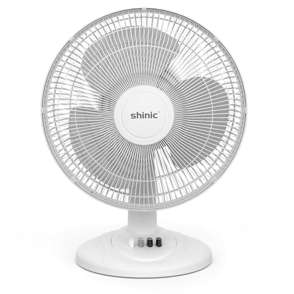 Shinic 12'' Oscillating Table Fan, 3-Speed Portable Table Fan with Adjustable Tilt, Ideal for Home Bedroom Dorm Office, White