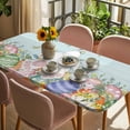 thumbnail image 3 of Easter Bunny Tail Table Cloths for 3 Foot Rectangle Tables, Colorful Easter Eggs Teal Wooden Leaves Patio Waterproof Elastic Fitted Tablecloths, Washable Rectangular Table Cover for Camping, 3 of 8