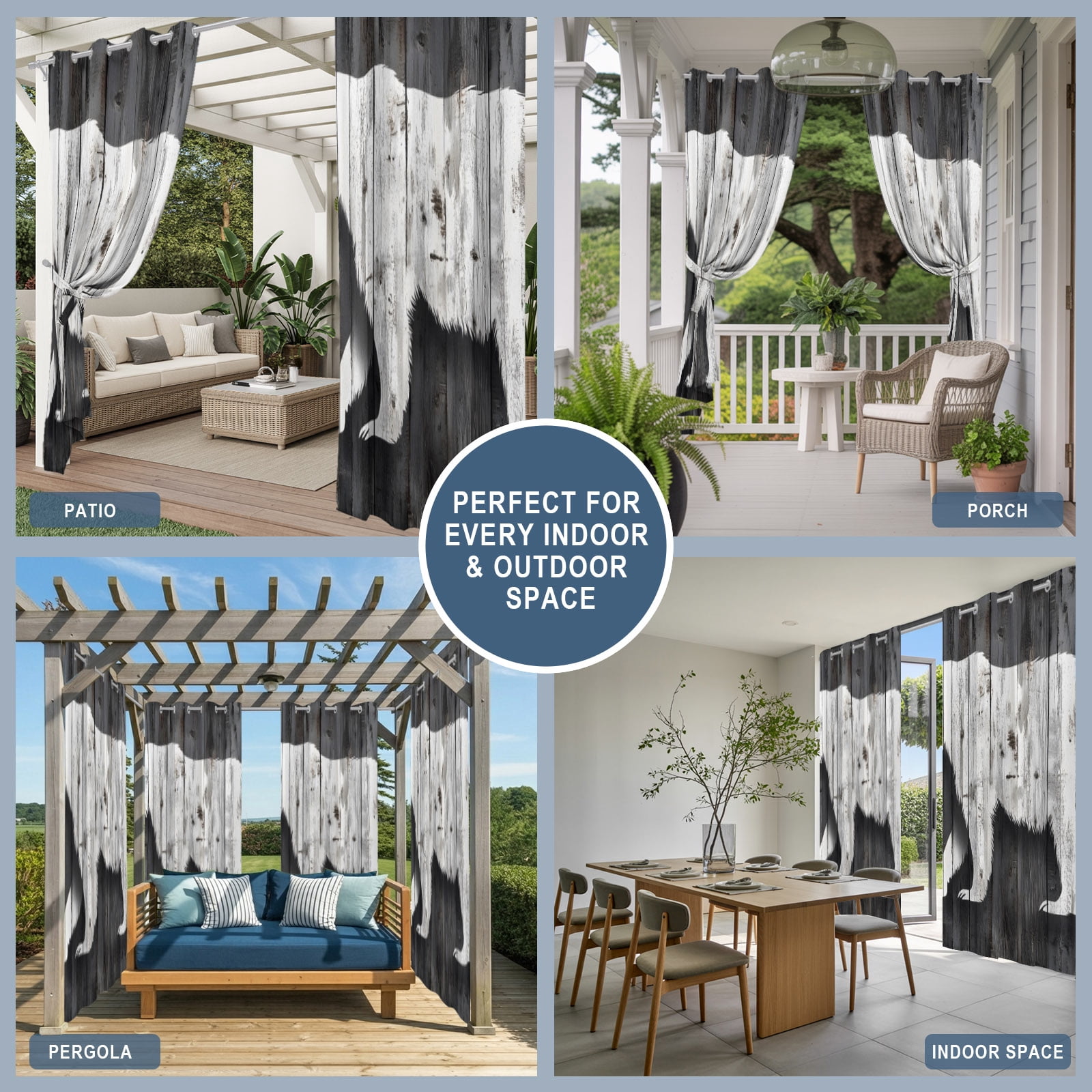 Outdoor Curtains for Patio Waterproof, Vintage Bear Windproof Pravicy Outside Porch Blackout Curtain, Retro Farmhouse Country Wooden Grain Sun Blocking Grommets Curtains for Cabana Gazebo 54"x108"