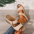 thumbnail image 6 of Eltusu Women Slide Sandals, Soft Bottom Non-Slip PU Open Toe Summer Wedge Shoes Khaki Size 9, 6 of 9