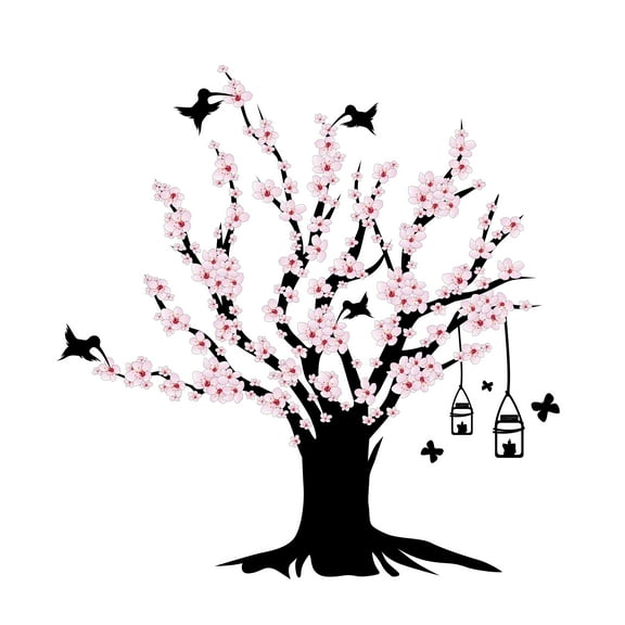 Floral Peel and Stick Cherry Blossom Themed Decal-Cute Wall Art -Decoration For Home-Easy to use- Vinyl Made Stickers -Size 10" x 10".