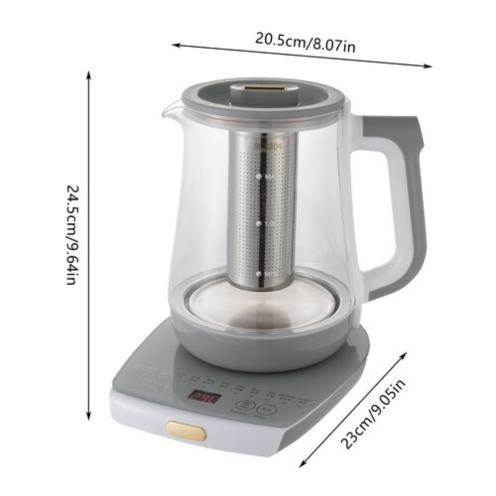 Electric Glass Tea Kettle with 12 Presets, 800W Gooseneck Kettle with Digital Temperature Control (104-194°F), 1.8L Cordless & Keep Warm