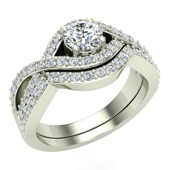 Diamond Engagement Rings for Women Round Brilliant Diamond Rings Criss Cross Intertwined 14K White Gold 1.10 Carat (G,SI)