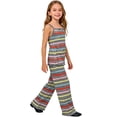 thumbnail image 2 of Zpanxa Ensemble 2 Pcs pour Filles, Haut à Rayures Sans Manches à Col Rond avec Boutons et Pantalon Évasé, Tenue de Détente Décontractée 0-1 An, 2 of 5