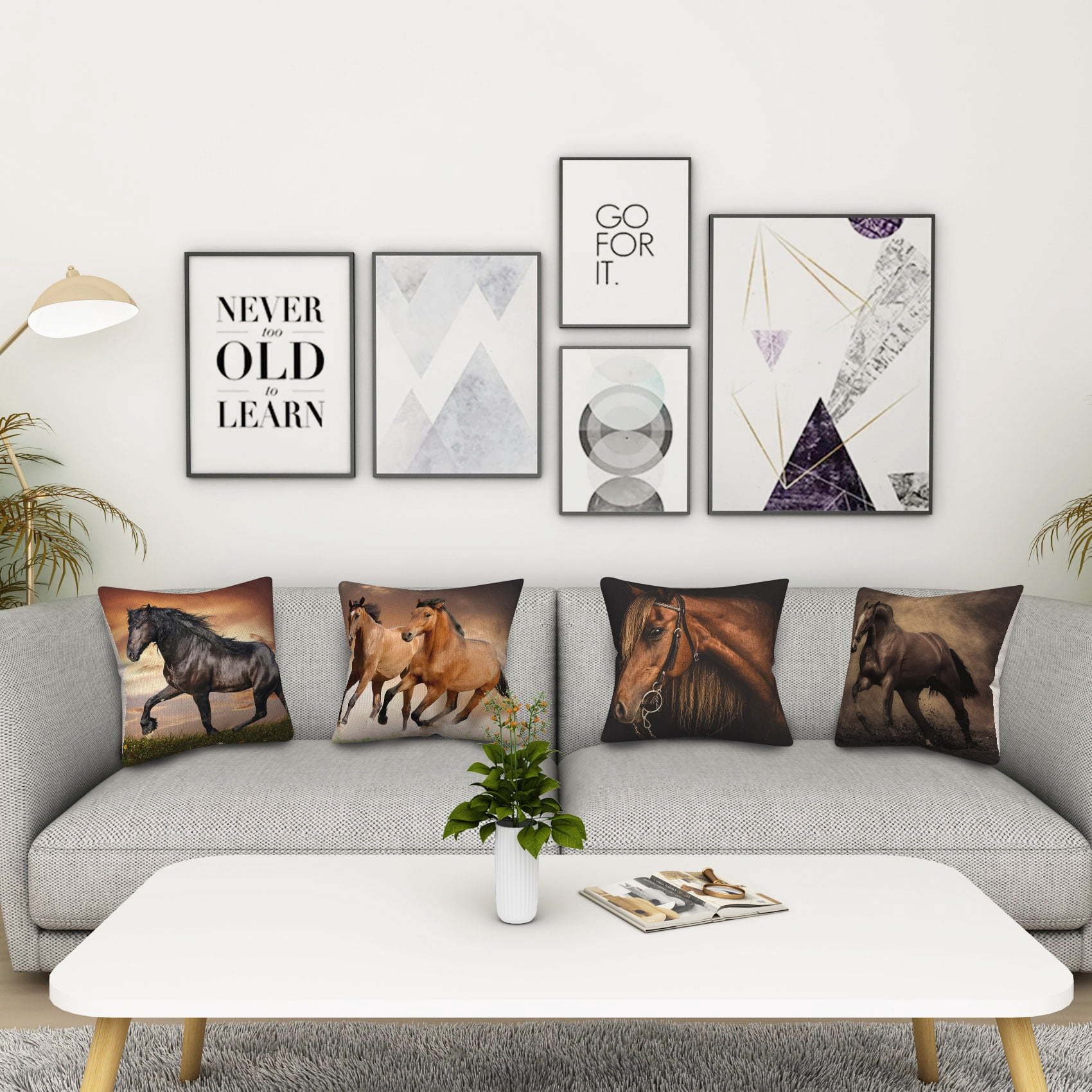 Pbobriich Farm Theme Throw Pillow Covers Set of 4,Animals Horse Linen Pillowcase for Living Room Bedroom Decor,20x20 Inch