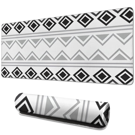 Long Mouse Pads for Desk,Boho Black and White Geometric Ethnic Desk Mats on Top Of Desks, Desk Mouse Pad Extra Large with 3mm Non-Slip Base and Stitched Edge for Gaming,Work,Home 31.5"x11.8"