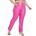 thumbnail image 2 of HDE Women's Plus Size High Waisted Faux Leather Pants with Pockets Hot Pink 1X, 2 of 5