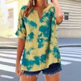 thumbnail image 5 of Vhkiploz Summer Tops for Women Printed V-Neck Short Sleeve Button Down T-Shirts Business work Vacation Casual Loose Tunics Blouse Roll-Up Sleeve Daily Top, 5 of 5