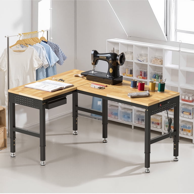 MUWOOD, 96-inch Heavy-Duty L-Shaped Workbench, Adjustable Height