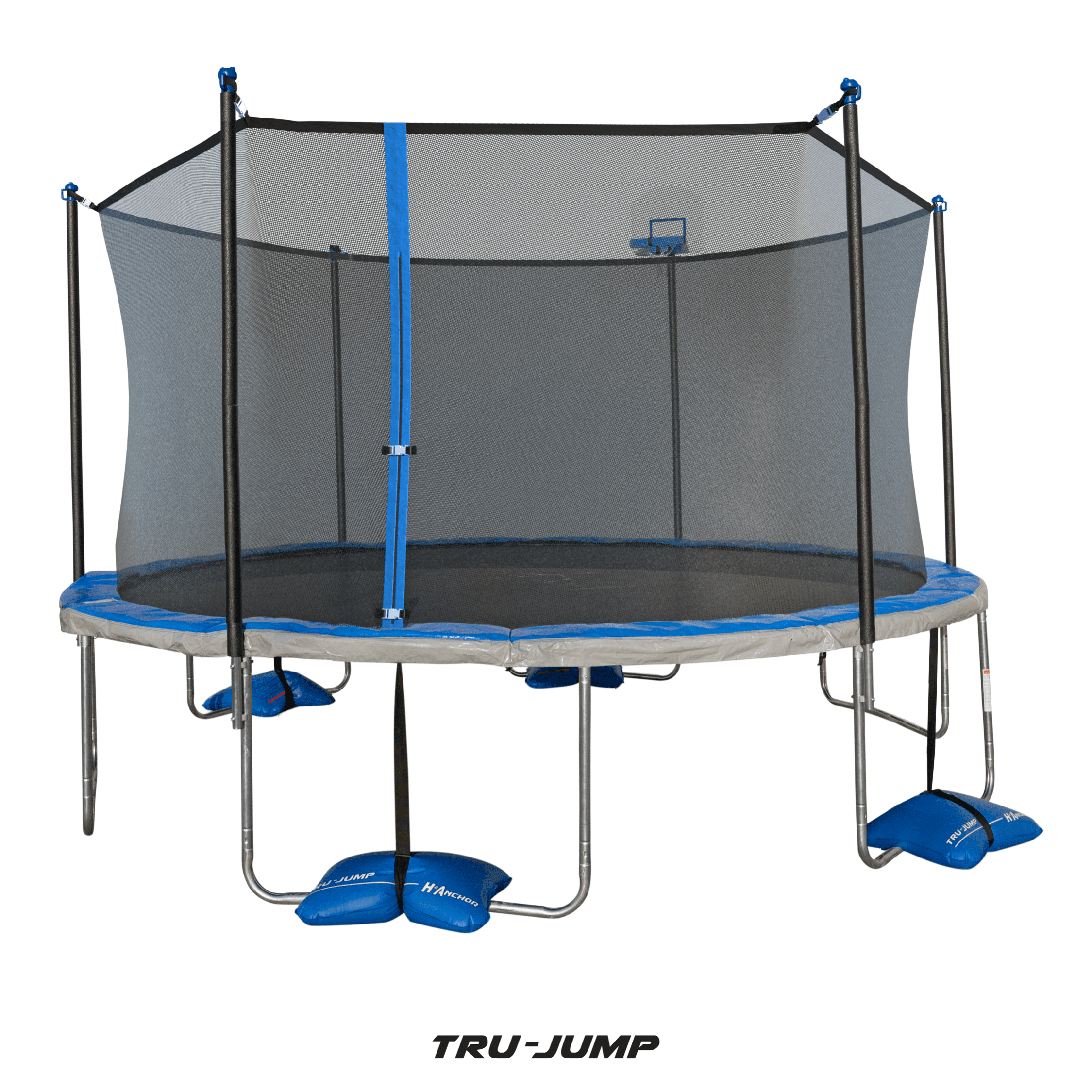TruJump 14Foot Trampoline, with Enclosure and Airdunk, Blue Walmart