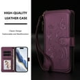 thumbnail image 2 of ELEHOLD Wallet Case For Samsung Galaxy S25,  Butterfly Flower Pattern Leather Flip Kickstand Card Holder Zipper Pocket Magnetic Closure Wallet Cover With Crossbody Strap+Lanyard  ,Darkpurple, 2 of 11