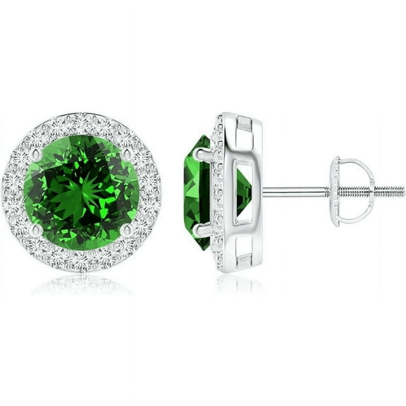 2.90Ct Round Cut Green Emerald Stud Earring in 925 Sterling silver - Anniversary Gift For Her