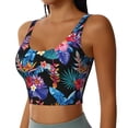 thumbnail image 2 of Fotbe Tropical Palm Leaves Pattern Womens' Sports Bra Longline Wirefree Padded with Medium Support Sports Moisture-Wicking Workou Vest,Tank Top-, 2 of 7
