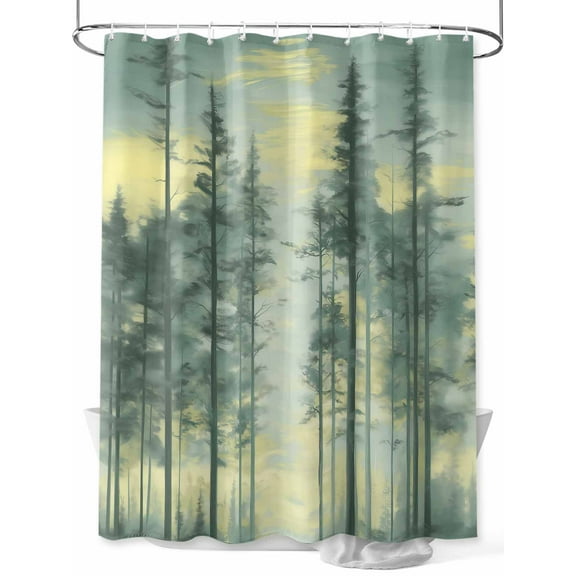 Green Forest Standard Shower Curtain Set, Waterproof Shower Curtains for Bathroom, Modern Oil Painting Art Botanical Washable Fabric Cloth Bath Curtain for Bathtub Decoration with Hooks 72x72 Inches