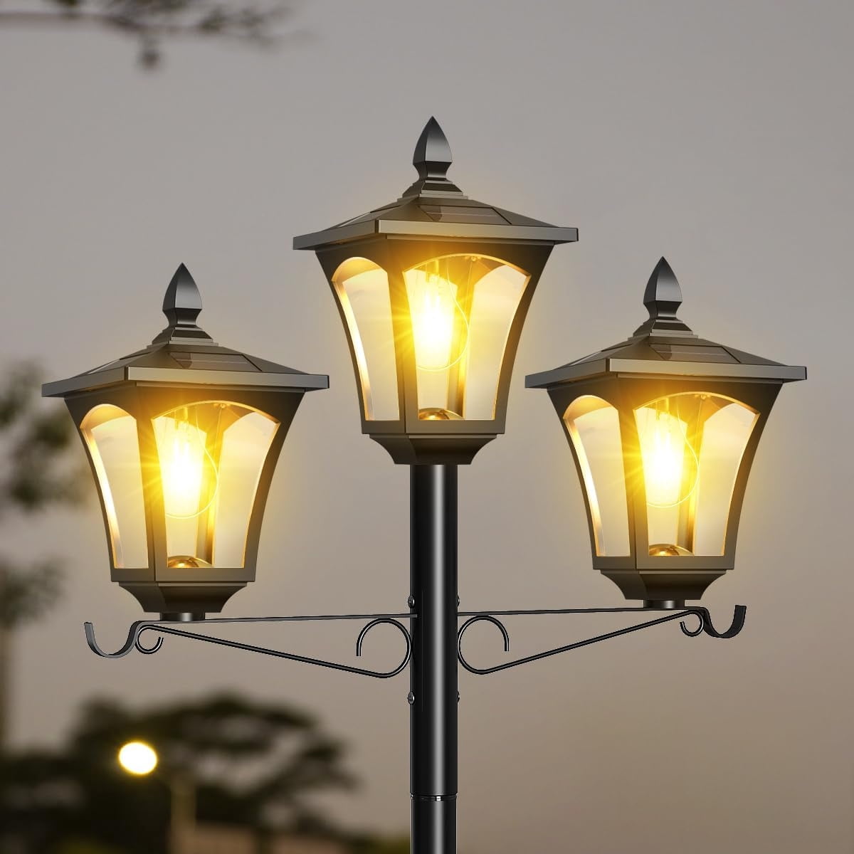 3-Head Solar Lights Outdoor Waterproof, Solar Lamp Post Light with Planter, 2 in 1 Outdoor Flower Pots for Garden, Yard