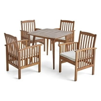 Phoenix Outdoor Acacia 4-Seater Dining Set with 36" Square Table, Teak and Cream