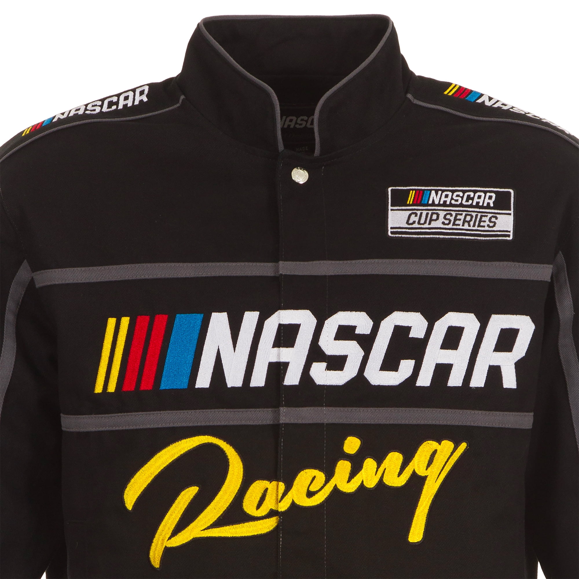 Men's JH Design Black NASCAR Twill Driver Uniform Full-Snap