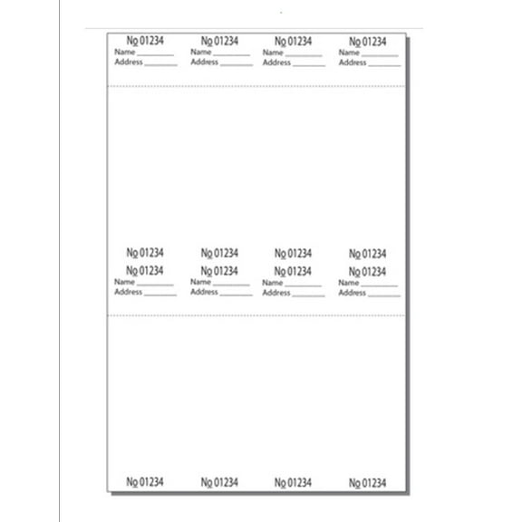 Print-Ready Numbered Ticket Sheets, 8-1/2" x 13", 8 Tickets Per Sheet, Perfed Stubs, Consec Numbers & Info Lines, Ticket Size: 2-1/8" x 6-1/2" on White 65lb Cover - 250 Sheets (2,000 Tickets)