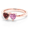 thumbnail image 2 of Gem Stone King 18K Rose Gold Plated Silver Fashion Right-Hand Ring Heart Shape Red Garnet and Vivid Pink Moissanite (1.10 Cttw, Size 7), 2 of 6