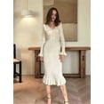 thumbnail image 5 of Womens Elegant Trendy Long Sleeve V Neck Maxi Dresses Flowy Pleated Formal Dresses with Belt White S, 5 of 8