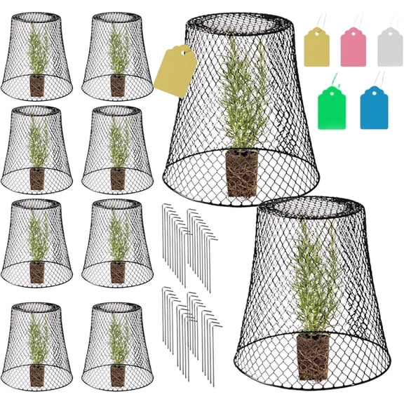10 Pieces Chicken Wire Cloches Plant Cover, Sturdy Garden Wire Cloche Plant Protector, Metal Protective Cage for Garden Plants, Vegetables, Strawberries and Seedlings,Black (9.25×9inch)