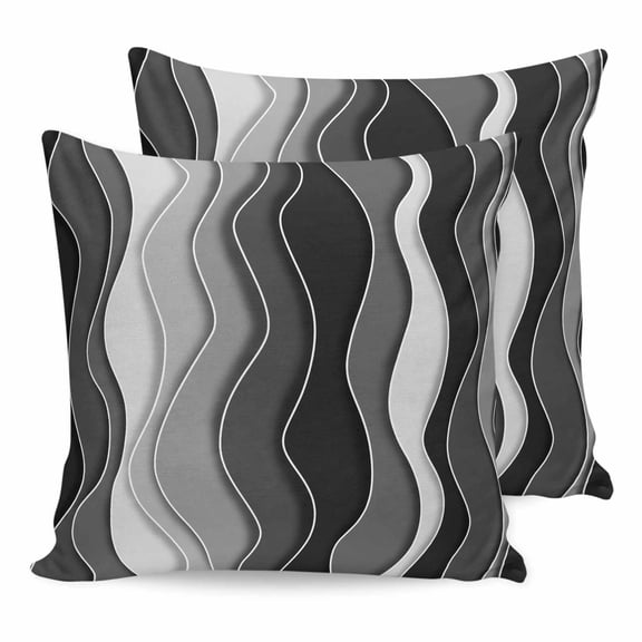 16x16 Pillow Covers Set of 2, Black Stripes Square Throw Pillow Covers for Couch/Sofa/Living Room, Modern Simple Greyish Gradient Lines Decorative Soft Pillowcases for Couch Throw Pillows
