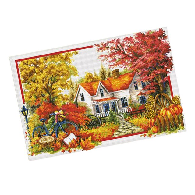 Rongfmy Trousses de Point de Croix Estampées, Lot de 11, Broderie, Quatre Saisons, Automne